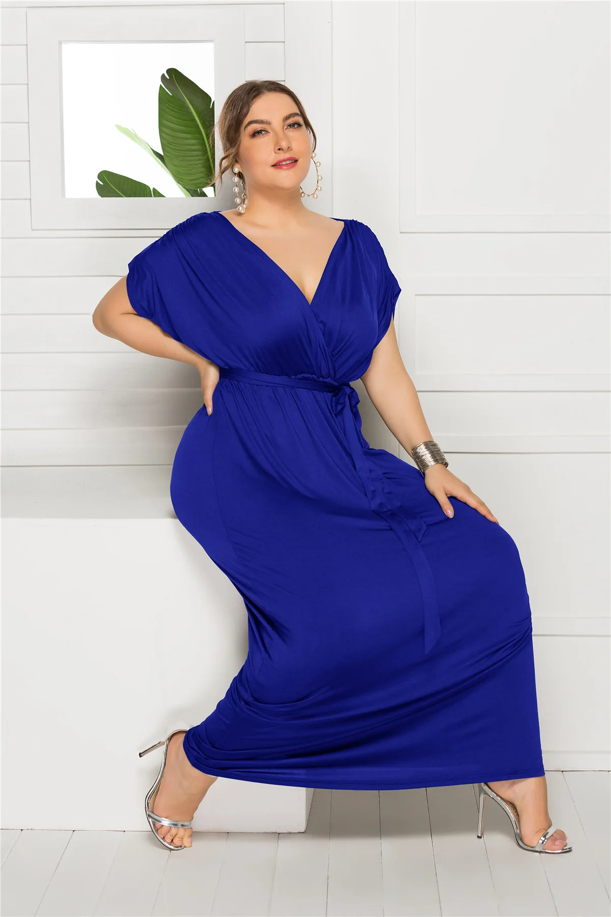 Фото EDressU 2021 размера плюс вечернее платье с v-образным вырезом 7 цветов Vestido Robe de Soiree свадебное платье для гостей LMT-FP3310 №5