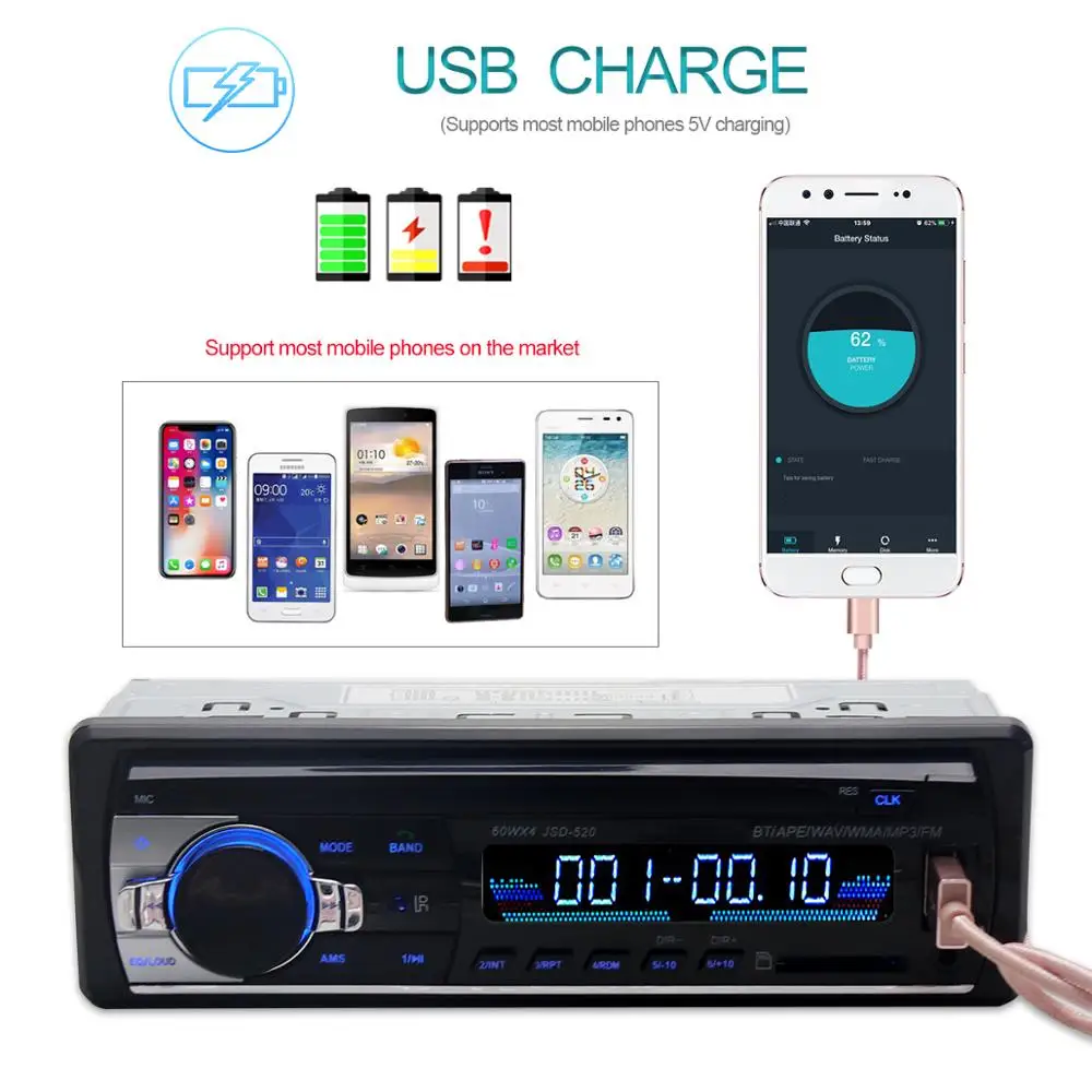 Автомагнитола 1 din jsd 520 тюнер с Bluetooth автомобильный стерео In-dash FM aux in usb MMC WMA AUX IN TF