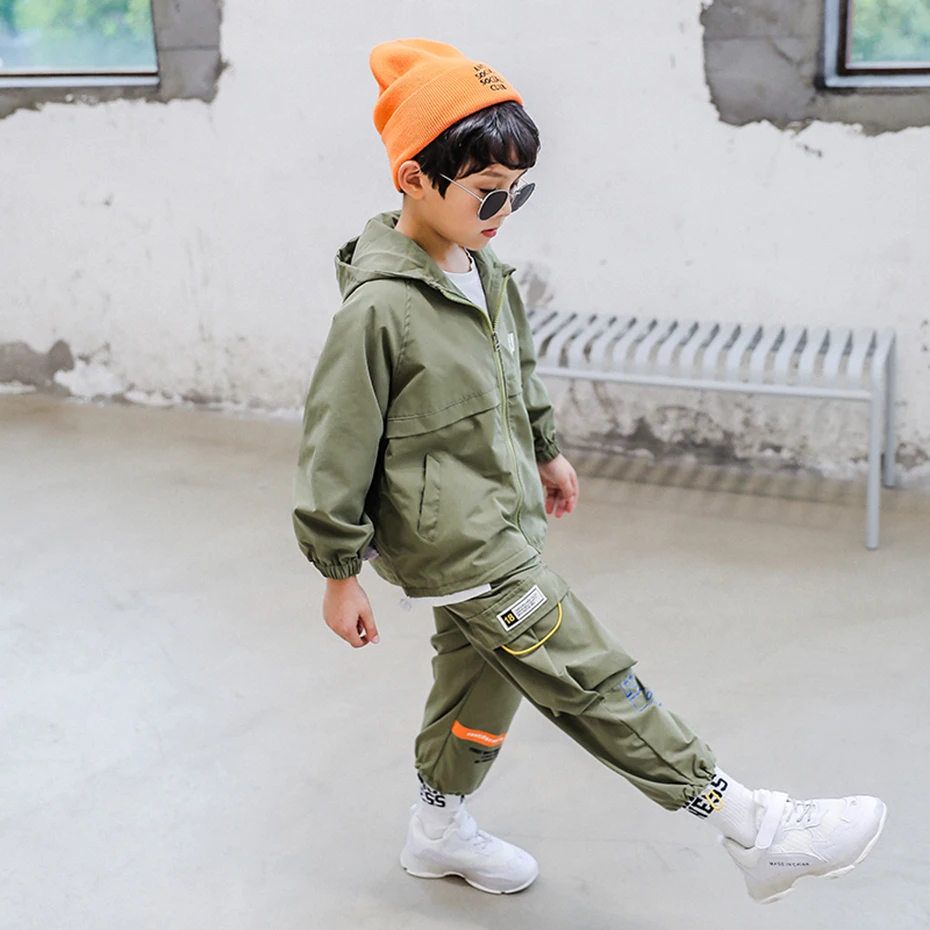 Одежда для мальчиков куртка с буквенным принтом + штаны костюмы комплект