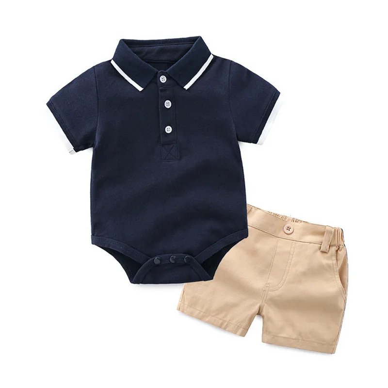 

Summer Baby Boys Clothes Newborn Formal Outfit Polo Short Sleeve Rompers Boys Uniform Gentleman Clothes Toddler Clothing Sets