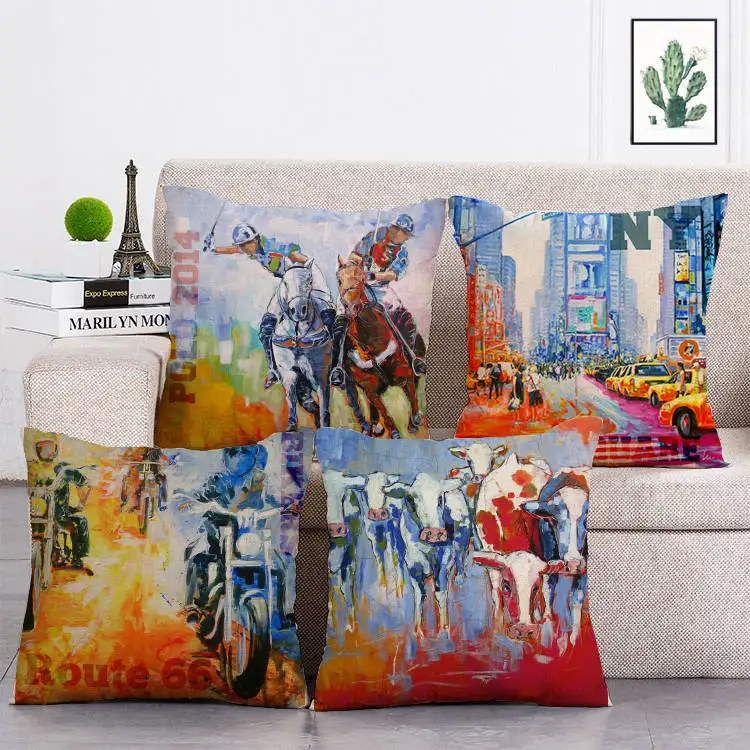 

Vintage Motorcycle Racing Cotton Linen Pillowcase Cover Chair Seat Cushion Cover Home Decorative Cushion Sofa Car Almofadas T195