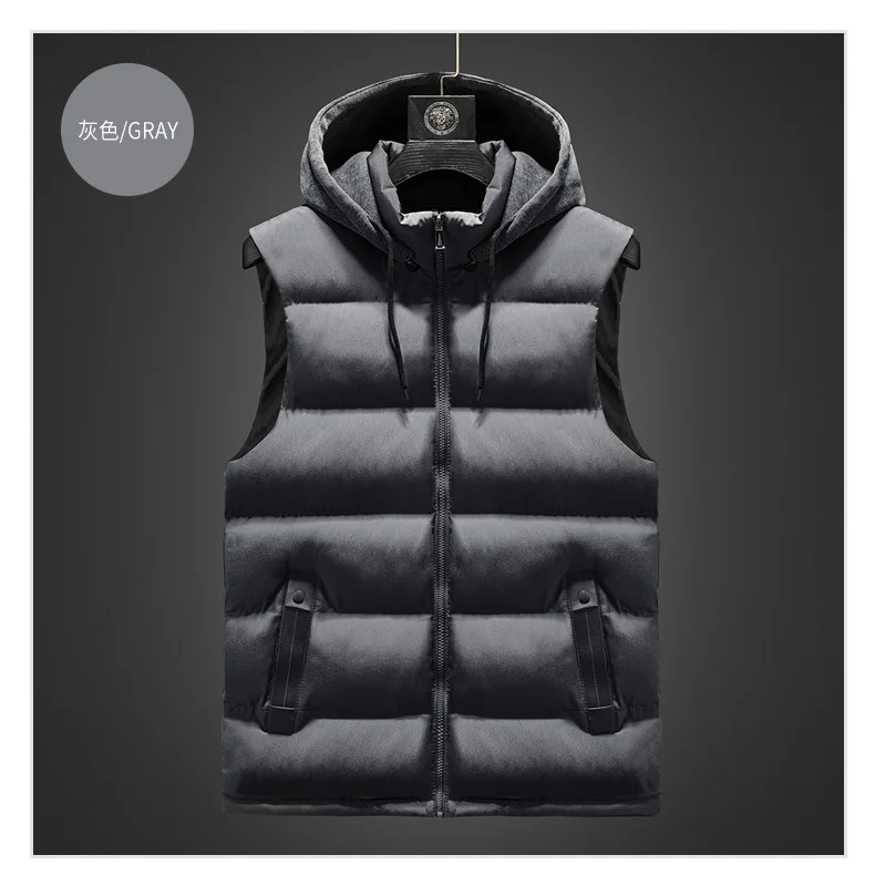 

Hooded Vests Autumn Men Sleeveless Jacket Men Fashion Vest Hat Hooded Warm Vest Winter Waistcoat Men Casual Windbreaker 5XL