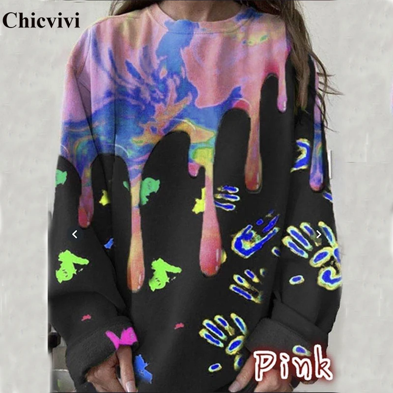 

Fashion New Graffiti Print Harajuku Tie Dye Women Hoodie Long Sleeve Crewneck Ladies Sweatshirts Pluse Size Loose Winter Tops