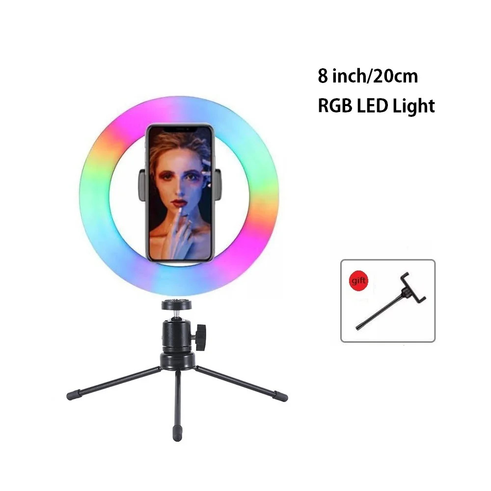 

Кольцевой светильник Mcoplus, 8 дюймов, 10 цветов, с мини-штативом 63 дюйма, держатель для телефона, для Tik Tok, макияжа, YouTube, видеосъемки, Lam