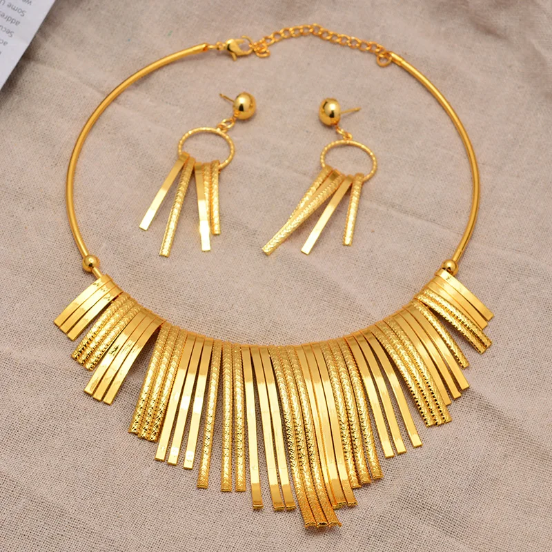 Свадебный Золотой набор украшений для женщин серьги ювелирные изделия из