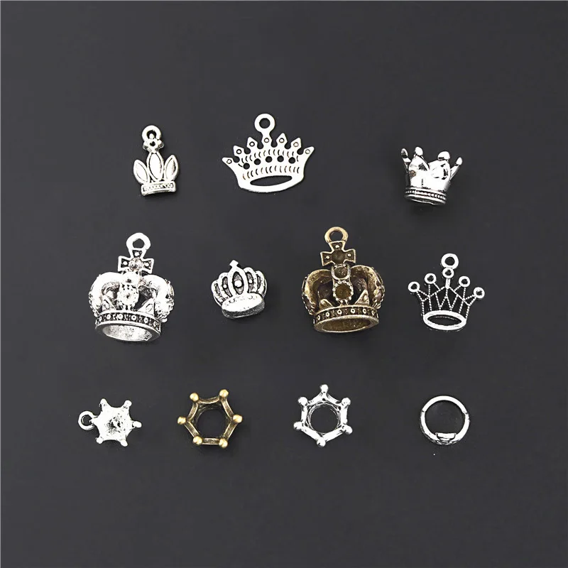 Подвеска в виде короны принцессы серебристого цвета 22 шт.|Шармы| |