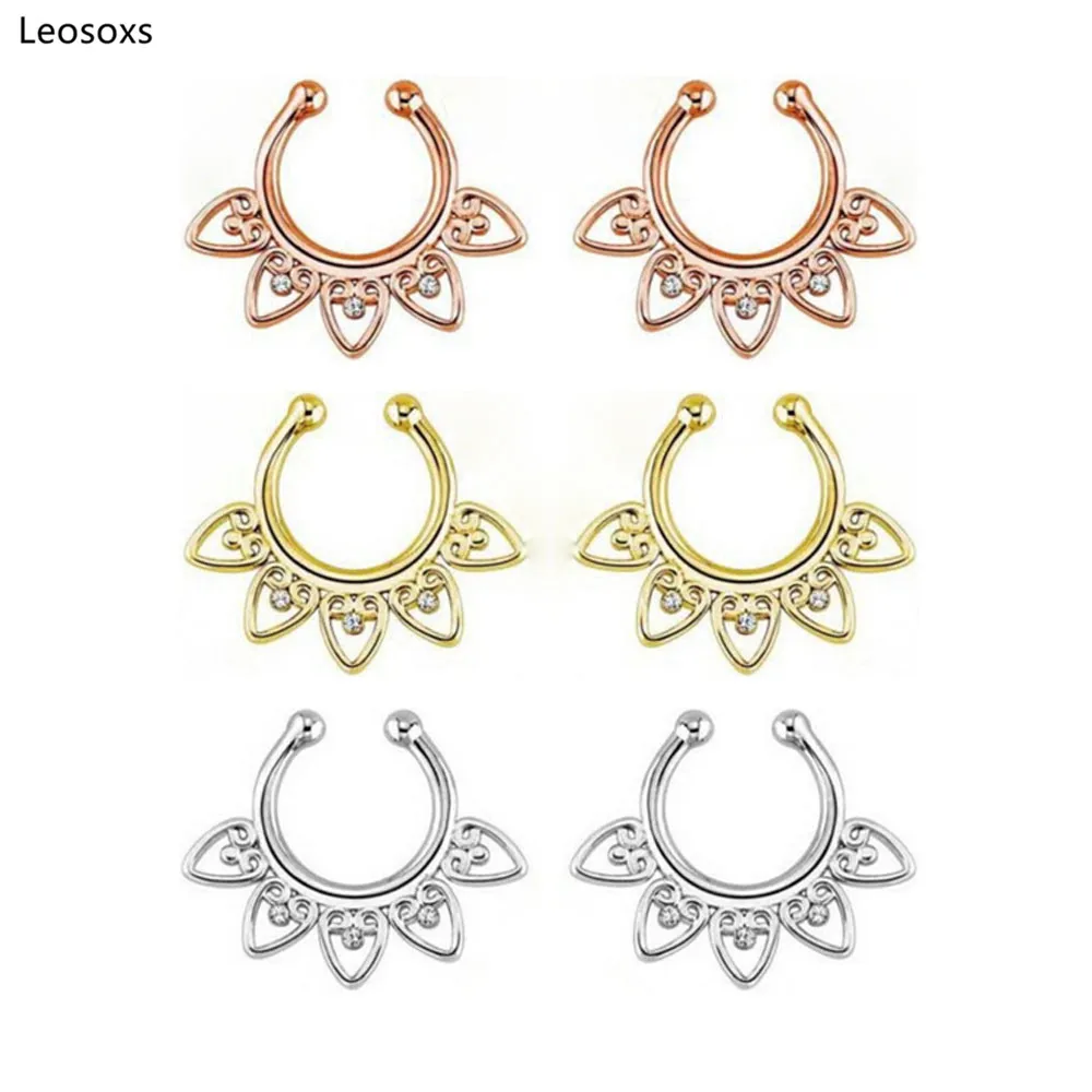 Leosoxs 2pcs European and American Stainless Steel Jewelry Personality Nasal Partition Nose Ring Tapered False | Украшения и