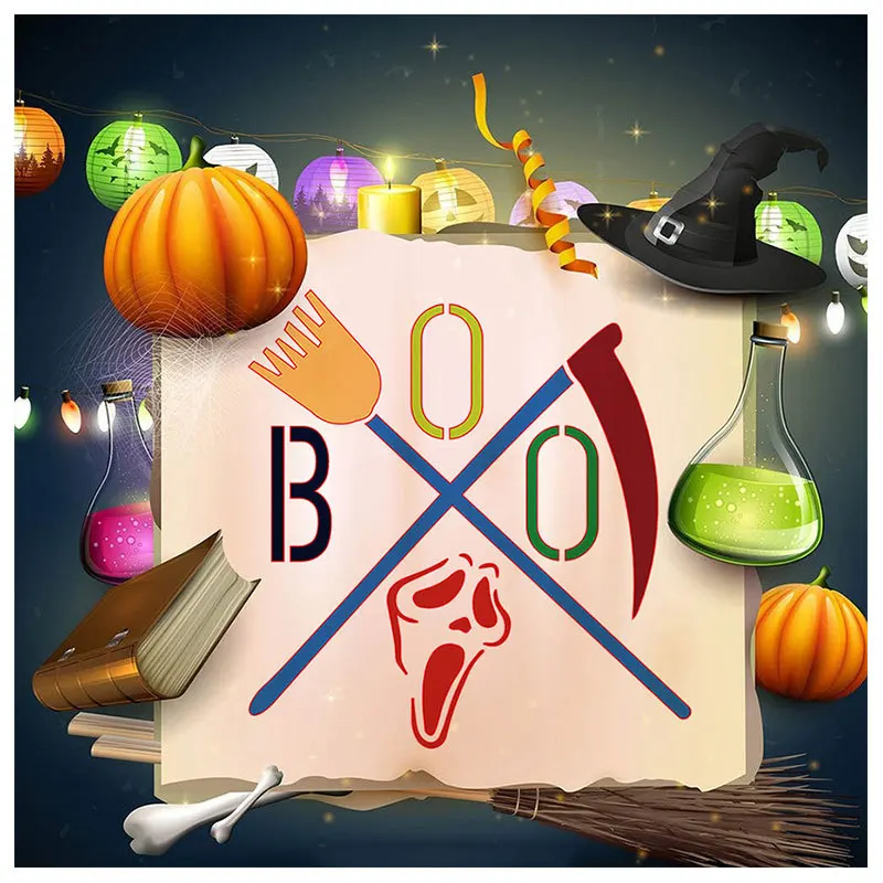 

12Pcs Happy Halloween DIY Painting Stencil Pumpkin Skull Monster Template Journal Wall Scrapbooking Coloring Decorative Supplies