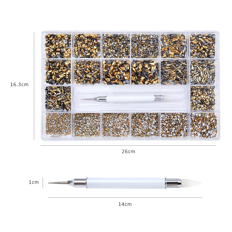 

10040Pcs Nail Rhinestones 3D Decoration Glass Stone Flat Bottom Point Drill pen Various Special Shaped Nail Art Accessories