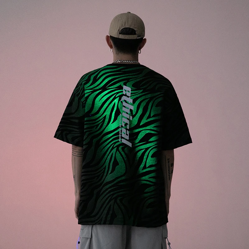 

Black/White Fashion Luminous Printed Tshirt Men Short Sleeve O-neck Cotton T Shirt Mens Harajuku Hip Hop Streetwear T-shirt