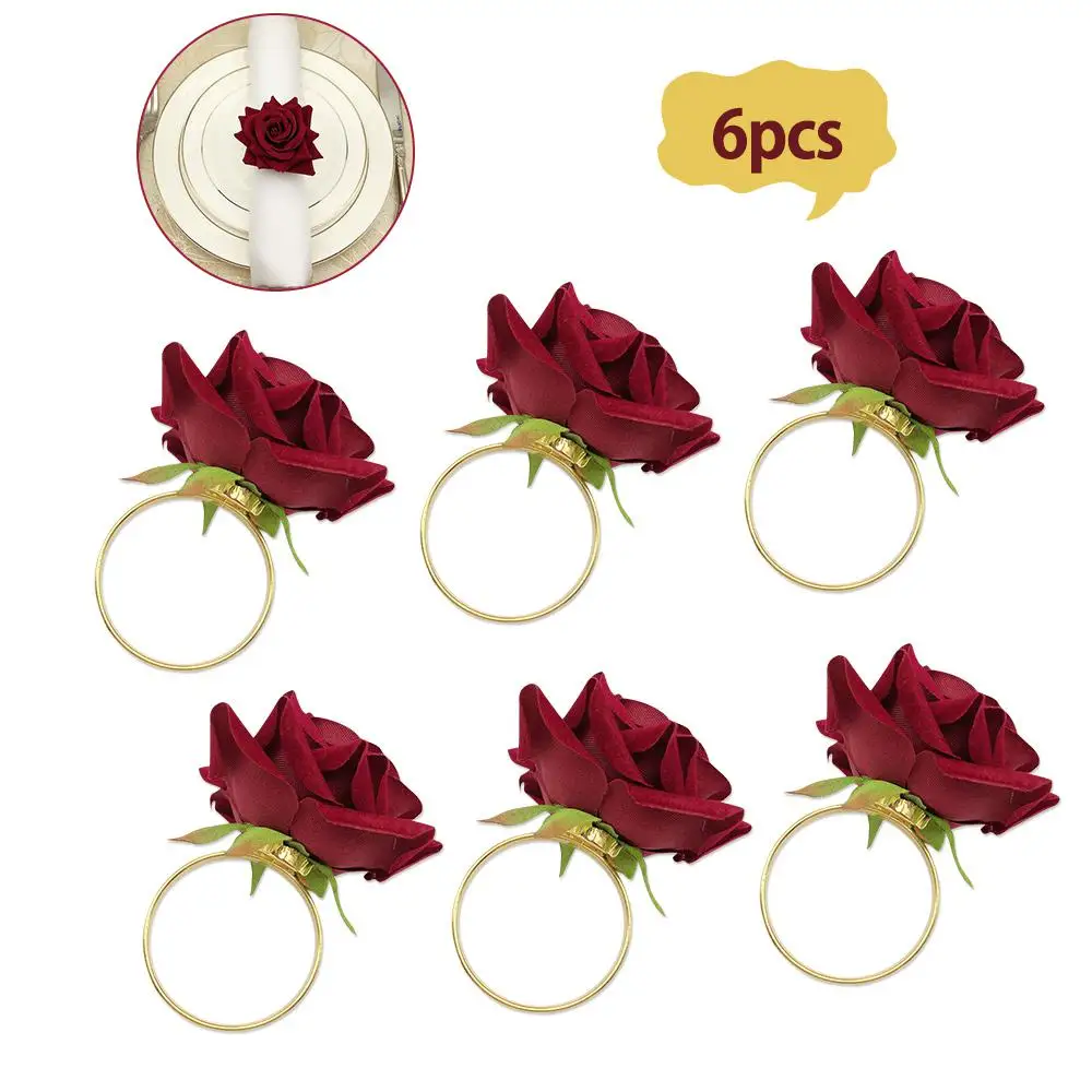 6 шт./лот Романтические кольца для салфеток в виде Розы держатель из сплава с