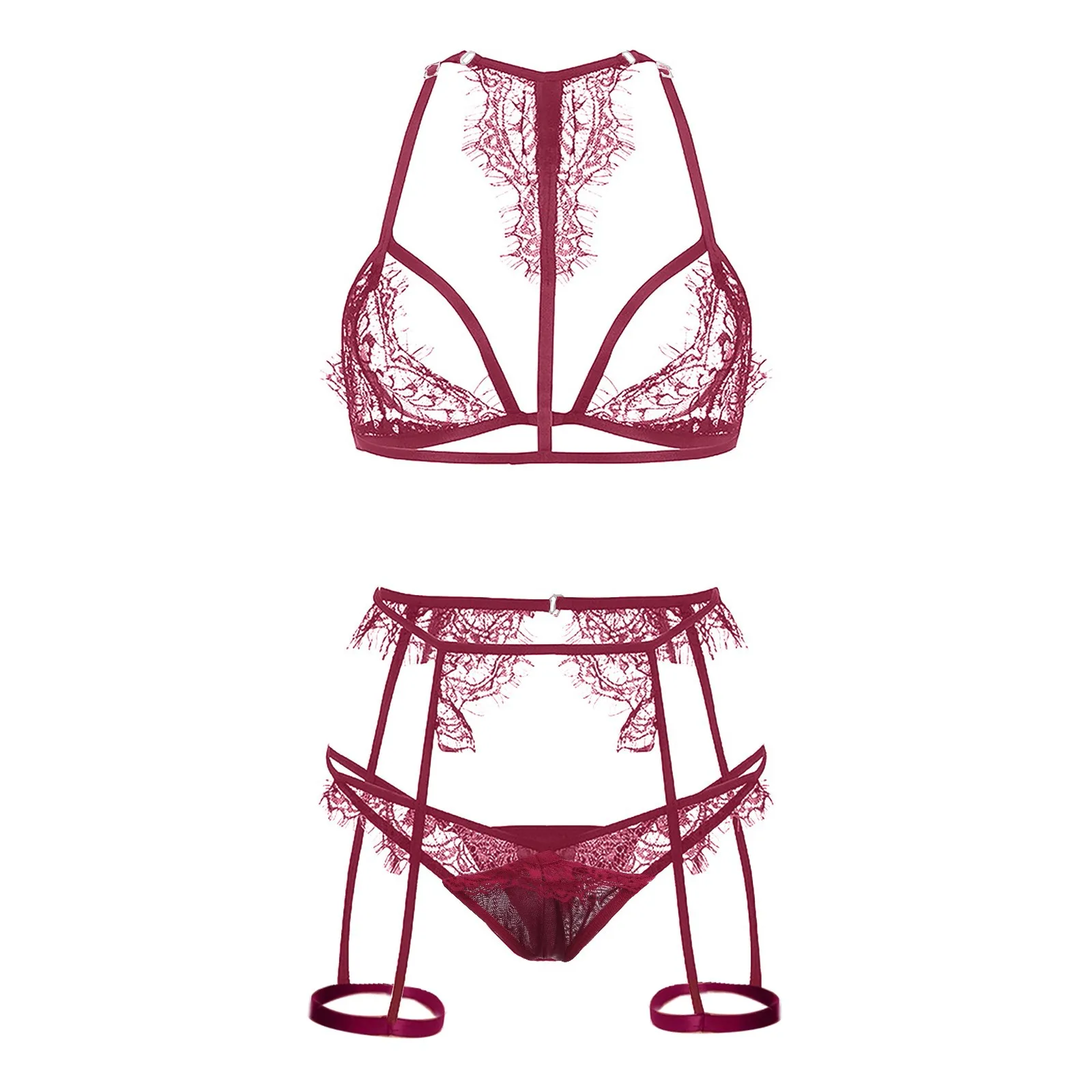 

3PCS Lingerie Sexy Hot Erotic Intimates Bra Sets Bra G-String Garter Suit Women's Underwear Erotic Lingerie Lace Set Lenceria