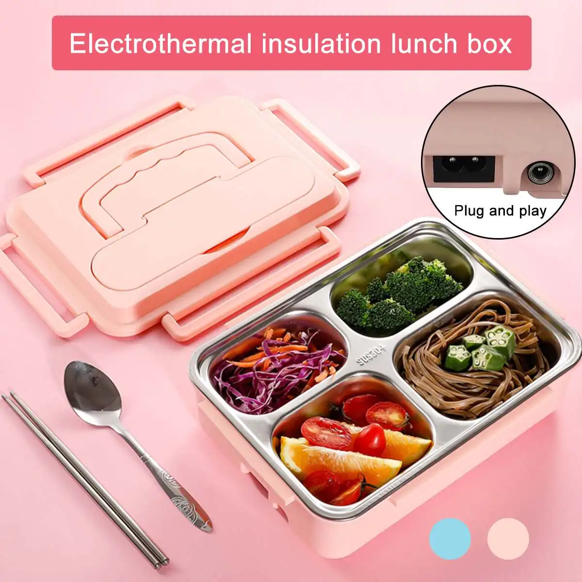 

New Portable EU Car Plug Electric Lunch Box 304 Stainless Steel Lunch Box For School Kid Office Worker Heating Food Container
