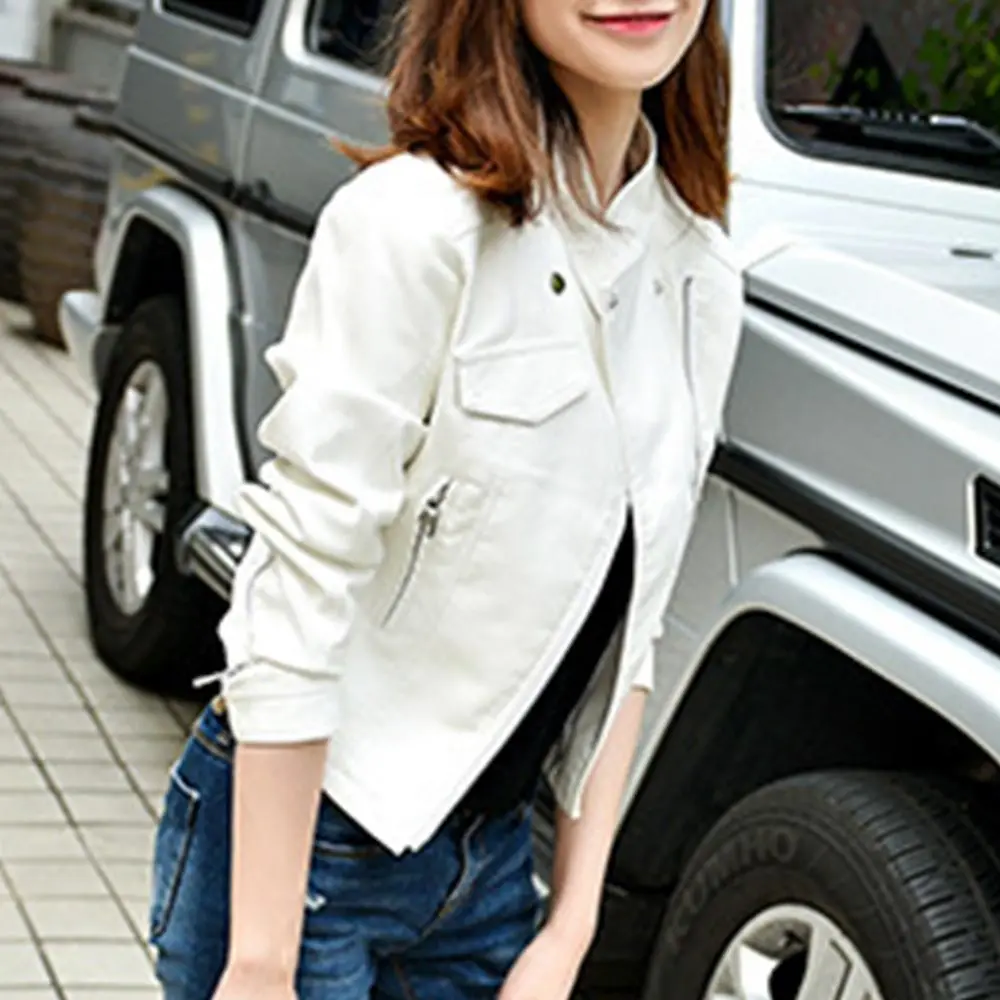 Женская байкерская куртка из искусственной кожи черная Повседневная тонкая