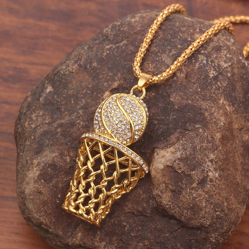 Ожерелье для баскетбола и обруча мужчин модное ожерелье с кулоном золотистого