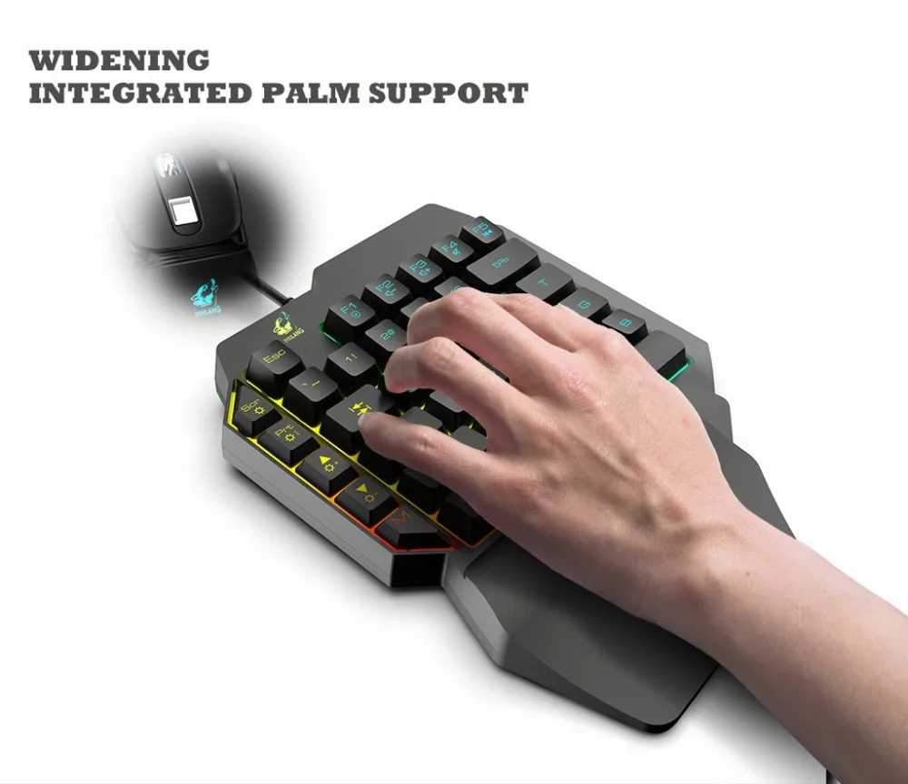 Игровая клавиатура T15 Проводная игровая клавиатура с светодиодный подсветкой 39 клавиш Одноручная мембранная клавиатура игровая Проводная клавиатура teclado