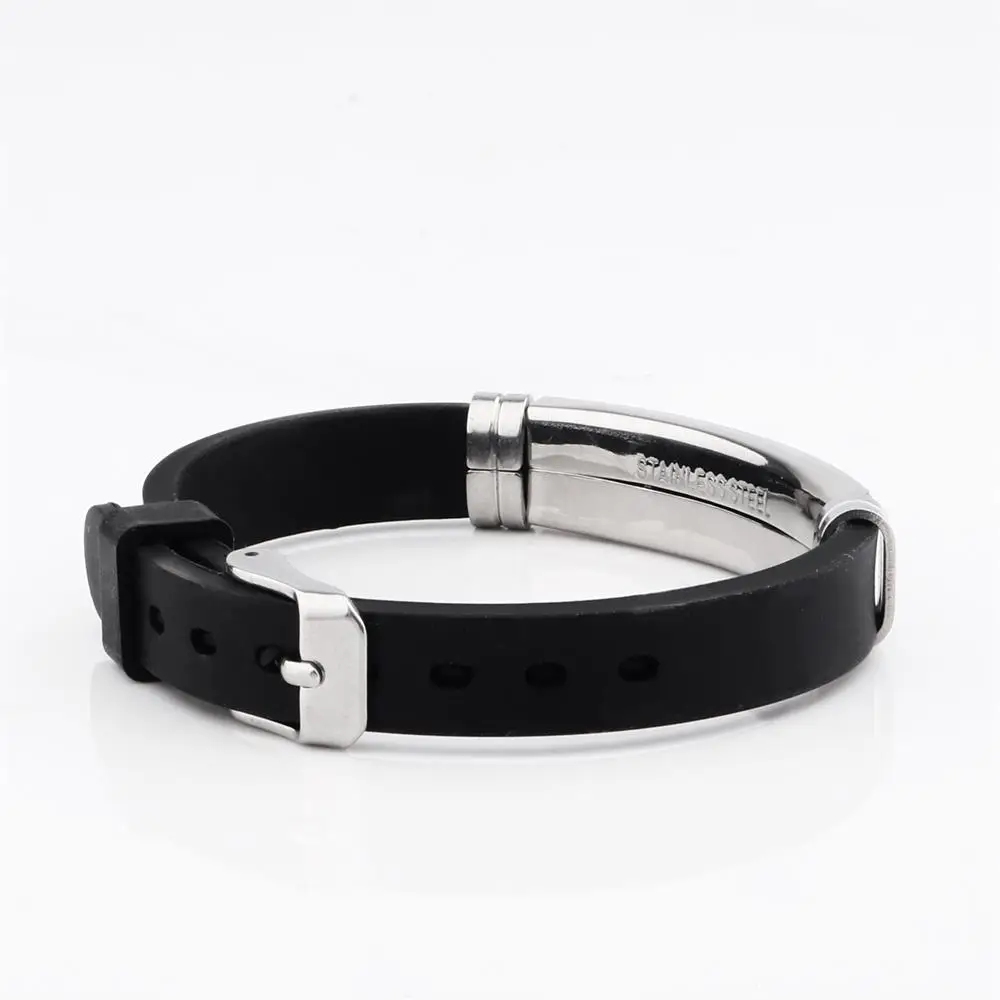 Черный силиконовый браслет кожа нержавеющая сталь звезда жизни медицинский
