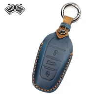handmade leather car key shell remote suitable for dongfeng peugeot citroen ds leather hand sewn car key case crazy horse leathe