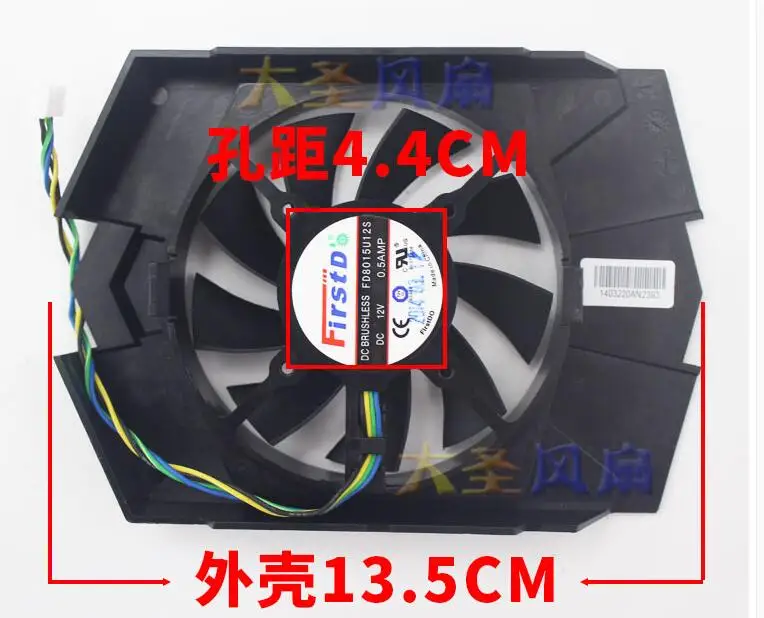 Firstd GTX750Ti FD8015U12S DC 12V 0.50A 4-Wire Frameless Cooling Fan