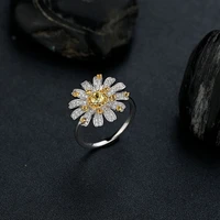 trendy 925 sterling silver pave yellow diamond daisy rings for women fine s925 jewelry flower daisy finger ring valentines gift