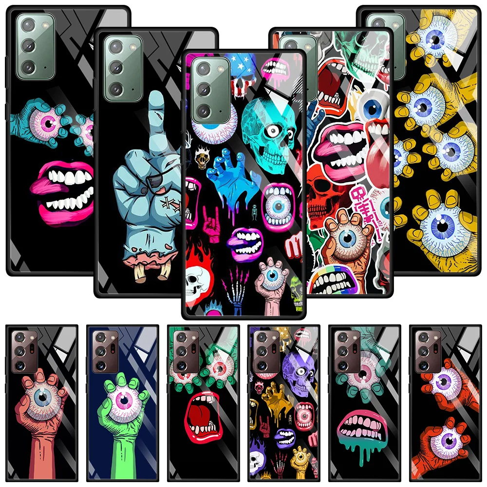 

Tempered Glass Phone Case For Samsung Galaxy Note 10 Plus Lite 20 Ultra 9 8 Cellphone Shell Skull Hand Eye Catching Art