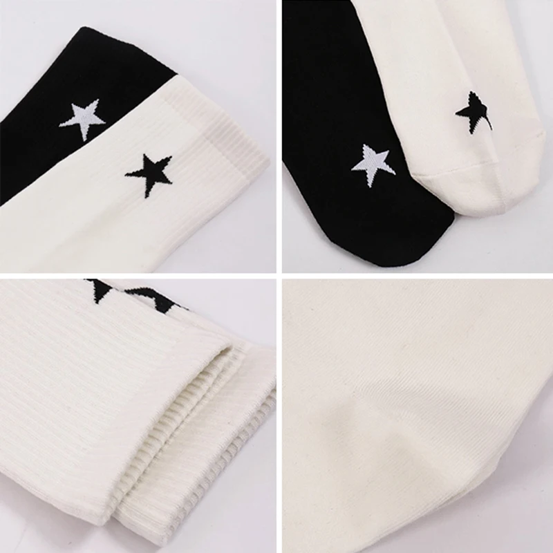 Модные длинные носки гольфы одноцветные мягкие с пятиконечной звездой