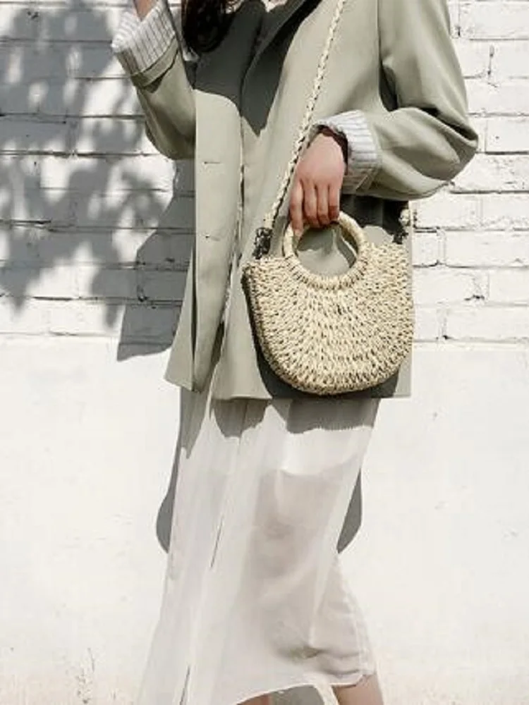 2021 New Summer Women Messenger Crossbody Bags Girls Small Beach Handbag Handmade Beach Bag Rattan Woven Straw Bag