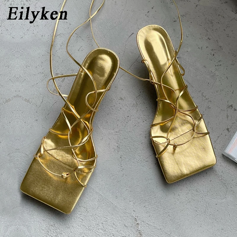 

Eilyken Fashion Women Sandals Thin Low Heel Lace Up Rome Summer Gladiator Casual Narrow Band Ankle Strap Shoes Big Size 40