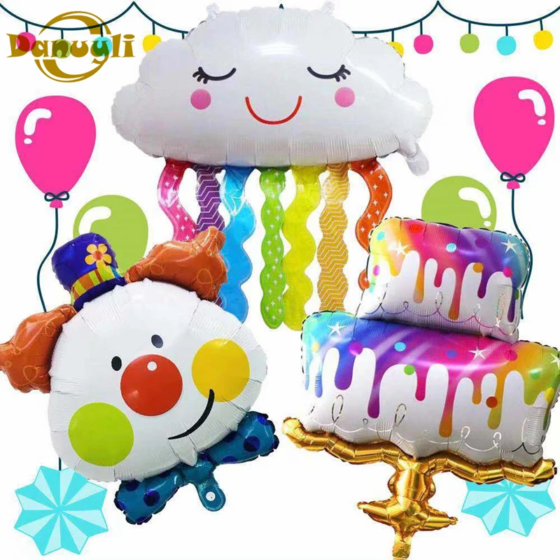 

Carnival cake balloons smile rainbow tassel cloud colorful birthday cake balloons combination children party Baby showe