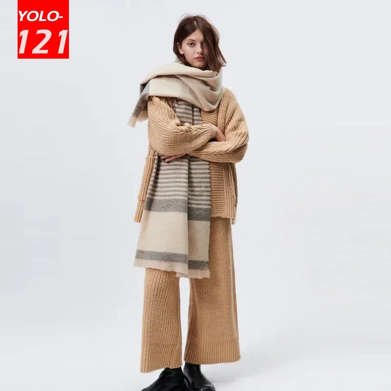 

Tan Thick and Thin Striped Scarf Women Luxury Winter Women Scarves Increase Fashion Check Scarf Oversized Classic Check Shawl