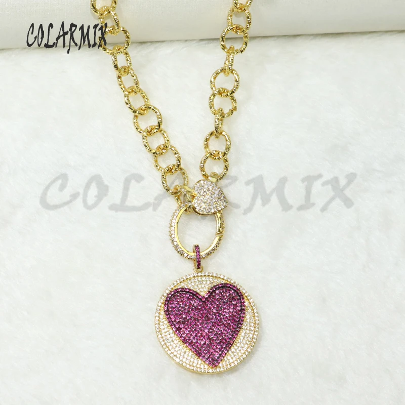 Модное ожерелье с подвеской в виде большого сердца из циркония 2 шт. застежкой