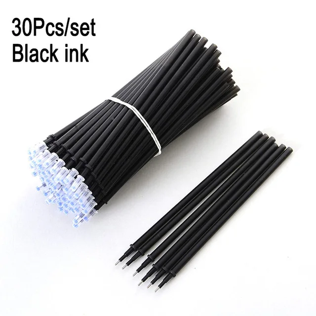 30pcs black 30 шт./компл. офисные стержень со стираемыми чернилами стержень, стираемая ручка с заправляемым стержнем 0,5 мм синего, красного, черного цвета стержни для гелевых ручек Канцелярские приспособления для работы - Цвет: 30pcs black