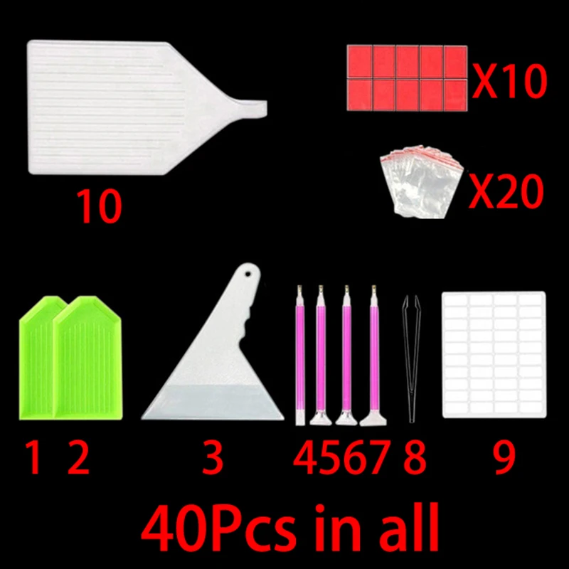 Diamond Painting Tools Sets 28 Grids Plastic Storage Box and 40-in-1 Kits for Embroidery Accessories | Дом и сад