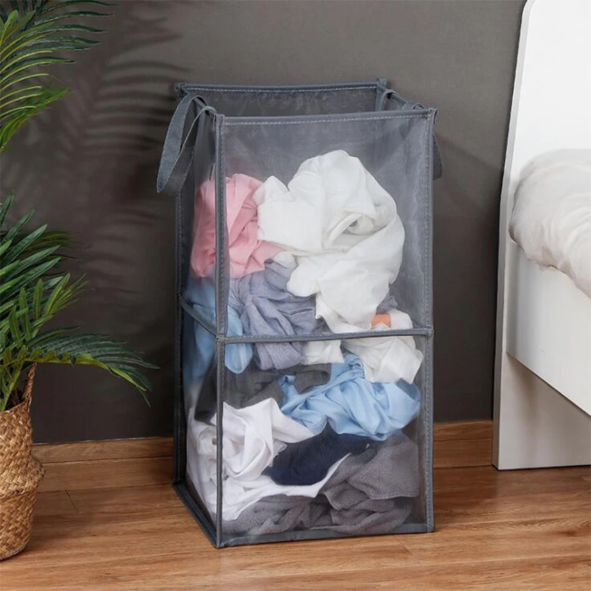 

Mesh Laundry Hamper Foldable Durable Dirty Clothes Sorting Basket Portable Toys Sundries Storage Grids Home Travel Organizer
