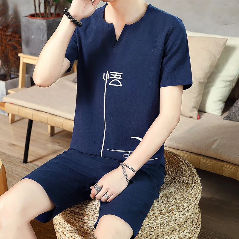 

Men's Sets Clothes Streetwear Summer Linen Outfit Male Outfit T-shirt + Pants Two Pieces Fashion Set Casual Pullover 5XL