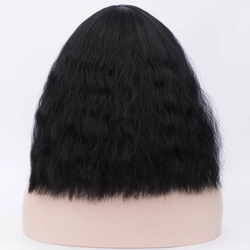 MSI Wigs Женский Средний Черный Цвет Косплей парики с взрыва вьющиеся синтетические волосы парик белый красный блонд розовый - Цвет: Угольно-черный