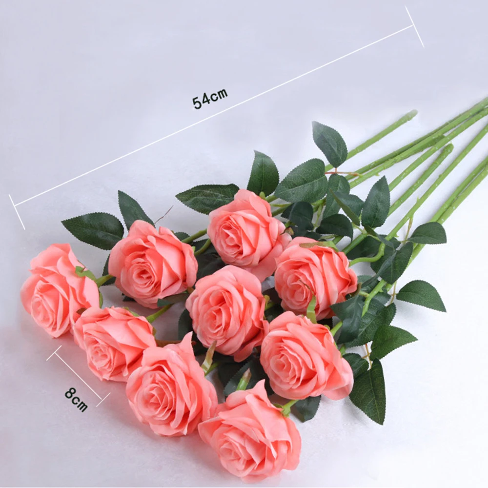 

10pcs Artificial Rose For Home Hotel Party Wedding Handmade Washable False Blossom Table Decoration Red Purple Pink Yellow Color