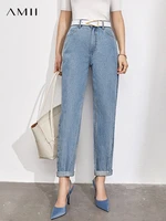 amii minimalism jeans for women high waist denim pants 100 cotton straight casual pants autumn female jeans pants 12170499