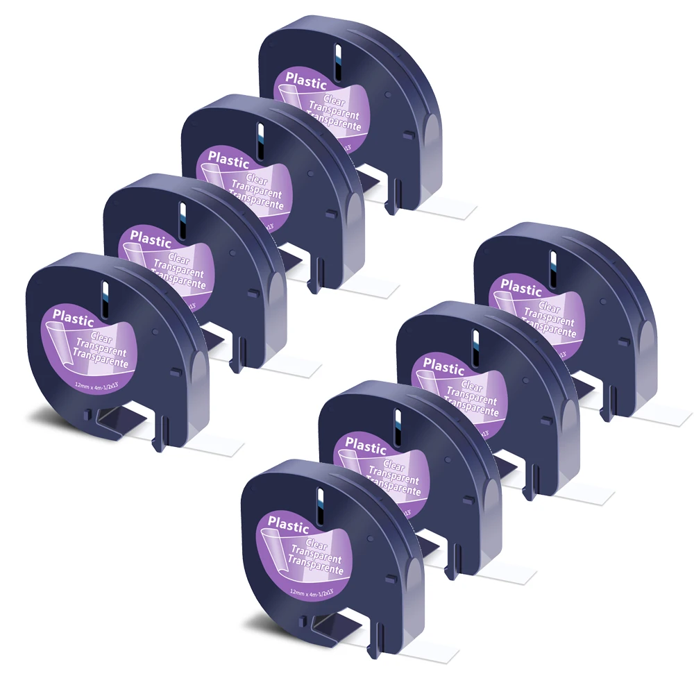 8PK для Dymo LetraTag LT 100H QX50 пластиковая Φ 16952 черная на прозрачной 12 мм x 4 м строгая лента