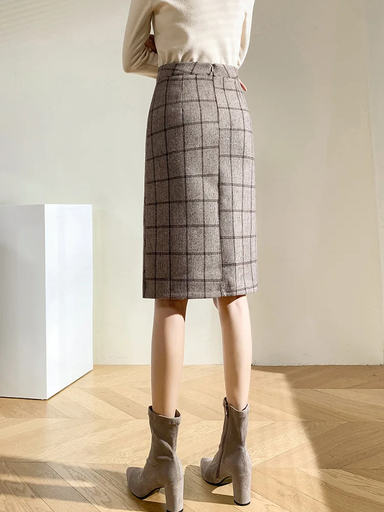 Твидовая юбка в Корейском стиле новинка осень-зима 2020 тонкая женская клетчатая