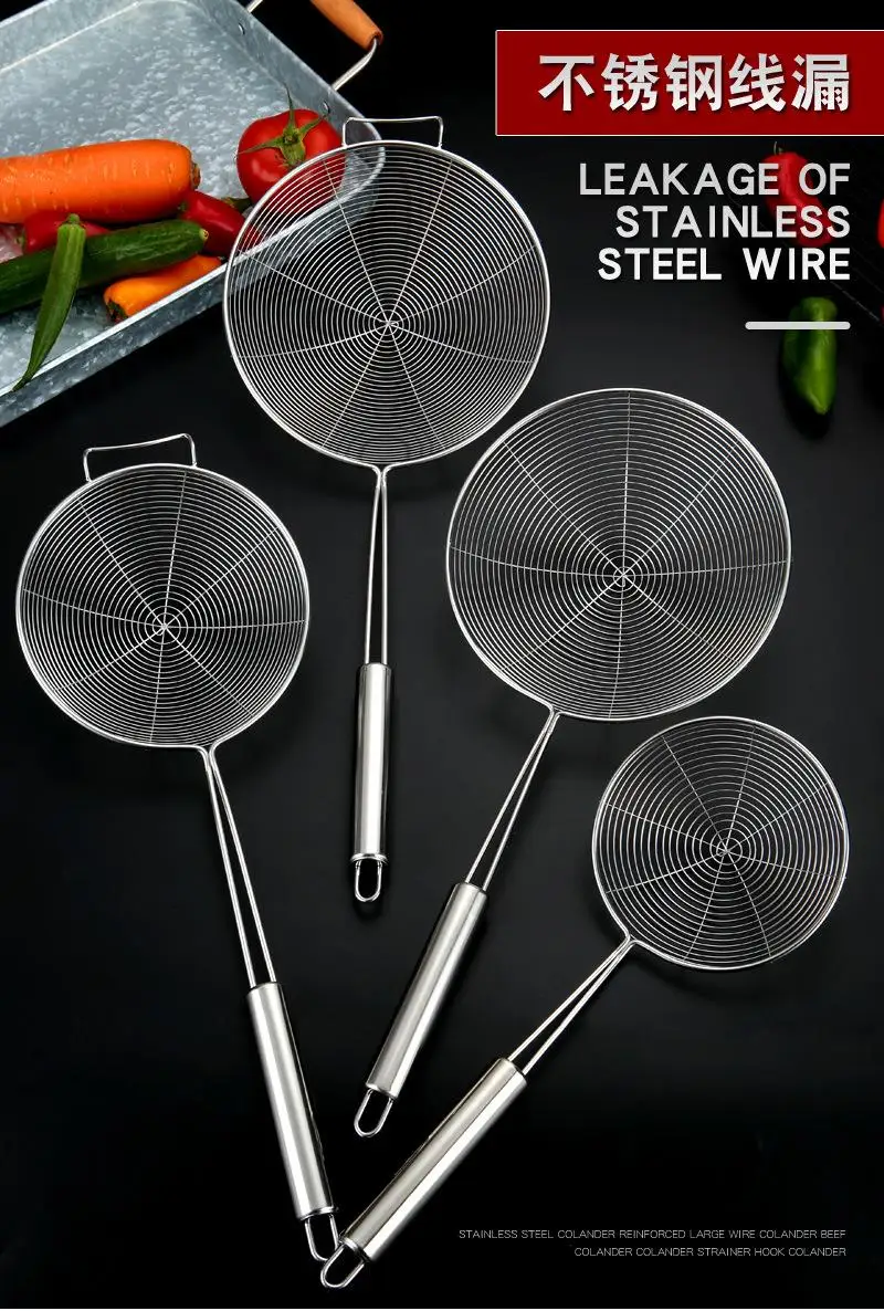 

Stainless Steel Spider Strainer Skimmer Spoon Kitchen Utensils Food Fryer Skimmer Ladle Wire Pasta Strainer Colander Scoop