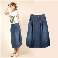 free shipping 2021 new jeans xs 3xl casual loose a line skirts all match pleated skirts for women mid calf denim summer skirts