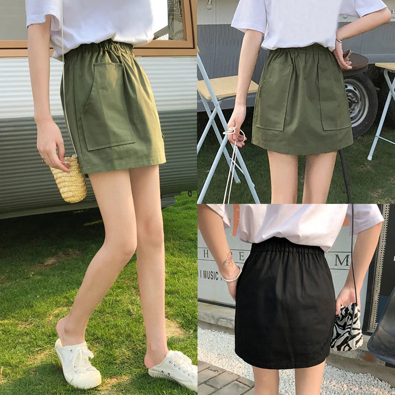 

2020 Summer High Street Skirt Women High Waist Pocket Tooling Skirt Fashion Vintage Thin Skirt A-Line Skirt new