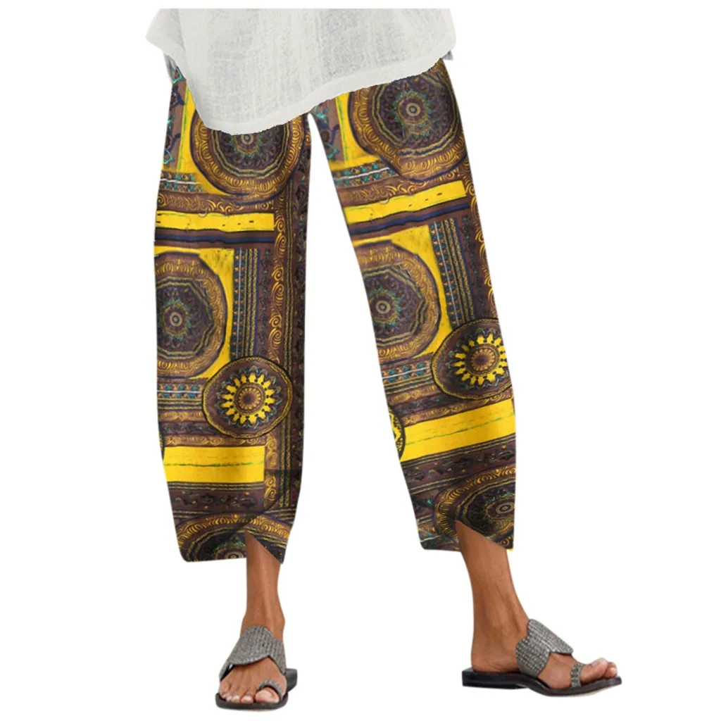 Женские повседневные штаны с винтажным принтом пляжные шифоновые брюки высокой