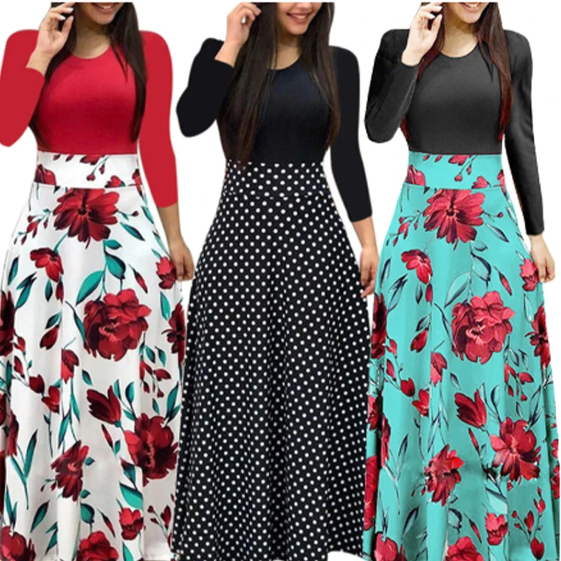 

Plus Size Women's Summer Print Stitching Flower Long Banquet Dress 2021 Bodycon Dress Elegant Sexy Woman Super Long Dress