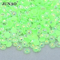 junao wholesale 4mm 5mm 6mm neon green decoration flower rhinestone flatback resin crystal stones for diy nail art accessories