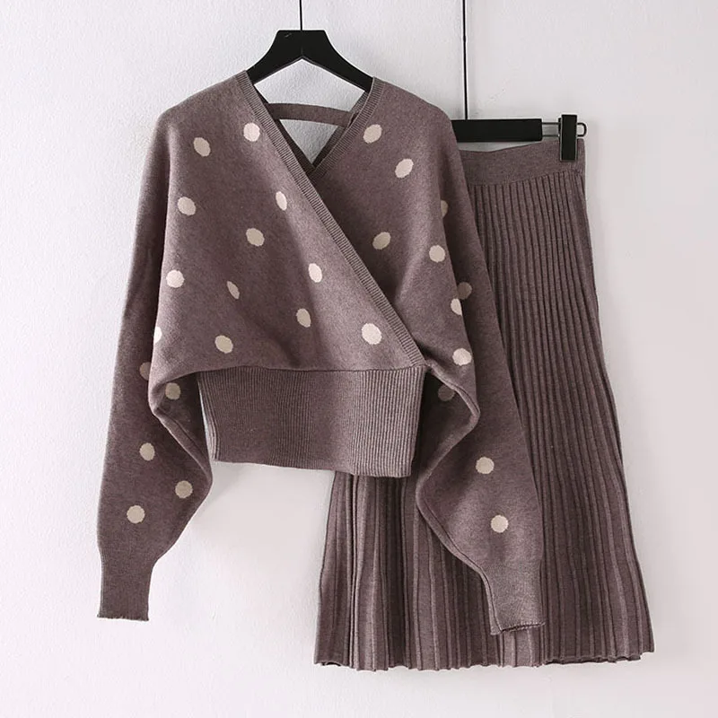 Женский трикотажный костюм-свитер из двух предметов Модный милый свитер с юбкой