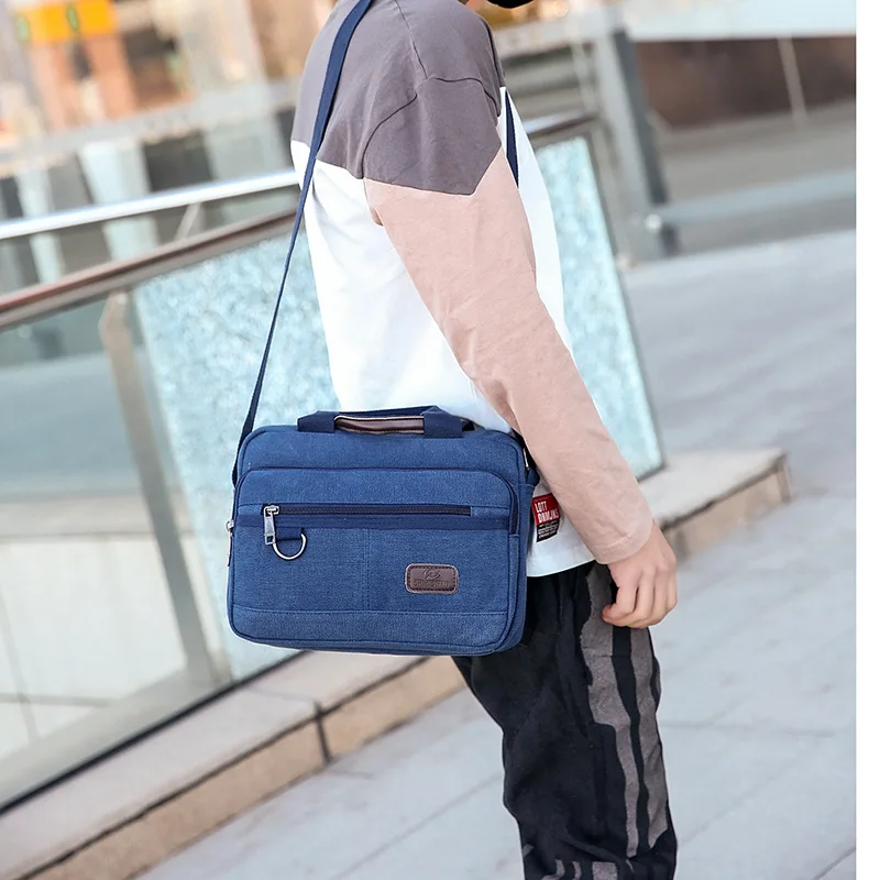 Men Canvas Briefcases Retro Business Office Shoulder Bags Work Crossbody Bag For Men's Large Capacity Laptop Handbage XA510F