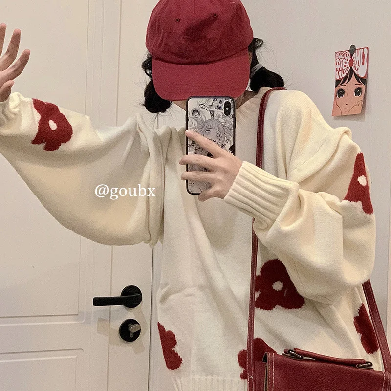 

Женский жаккардовый свитер с цветочным принтом, свободный Универсальный студенческий свитер в Корейском стиле с длинными рукавами, весна-о...