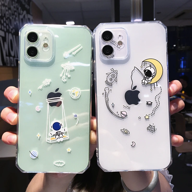 

Romantic Astronaut Shockproof Phone Case For Iphone 12 Pro Mini 7 8 Plus X XS 11 Pro MAX XR SE 2020 Camera Protection Back Cover